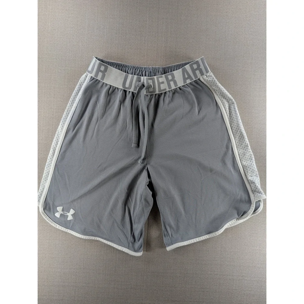 Under Armour HeatGear Gray Mesh Panel Athletic Shorts Boys Youth Medium M Loose